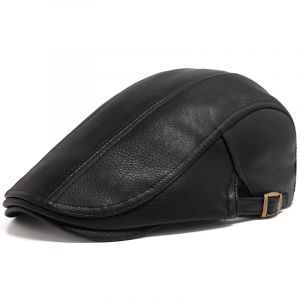 Mode hommes PU cuir b&eacute;ret automne hiver visi&egrave;re casquette plate &eacute;paissir chaud chapeau b&eacute;rets