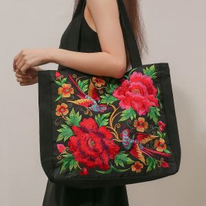 Sac à bandoulière ethnique brodé de phénix pour femme, sac décontracté en toile brodée pour
