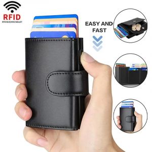 Portefeuille à trois volets en cuir microcarence Rfid pour hommes, porte-cartes, sacs d'argent,