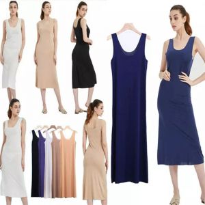 Robe longue en soie glacée pour femmes, tenue de nuit, antistatique, débardeur, jupon, grande