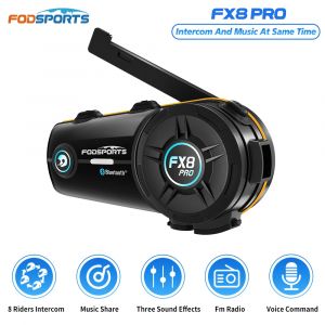 Fodsports FX8 Pro Moto Intercom Bluetooth Casque Casque, Interphone BT, 8 Riders 2000M, Music Share,