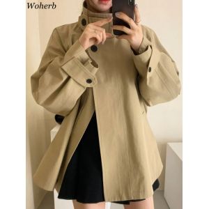WoBjKorean-Coupe-vent boutonn&eacute; &agrave; col montant pour femme, vestes vintage chic et d&eacute;contract&eacute;, automne