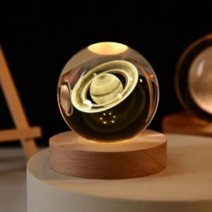Boule de cristal 3D 6cm, planète en cristal, veilleuse gravée au Laser, système solaire, Globe