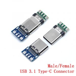 Connecteur USB 3.1 type-c 24 broches m&acirc;le/femelle, adaptateur de prise pour fil &agrave; souder et c&acirc;ble 24