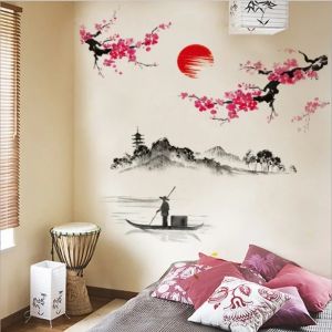 Style chinois Sakura japonais rose fleur de cerisier arbre décoration murale décalcomanies