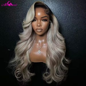 Mise à niveau ombré blond cendré 13x4 dentelle avant perruque cheveux humains vague de corps cheveux