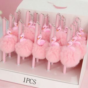 Stylo Gel flamant rose, 1 pièce, cygne en peluche, pour l'écriture scolaire, cadeaux pour filles,