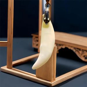 Collier pendentif en forme de dent de loup véritable, cadeau de luxe Vintage, Talismans chinois à la