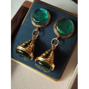Pinces d'oreille vintage en émeraude Lucite, lanterne antique chinoise