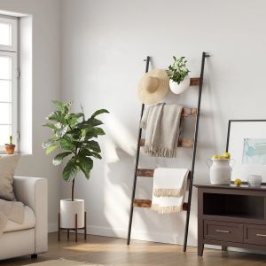 VASAGLE Étagère échelle inclinée, Porte-Serviettes, 5 Niveaux, Largeur 65 cm, Cadre en Acier, pour