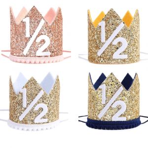 Chapeau à fleurs brillant pour anniversaire de 1/2 ans, 1 pièce, casquette pour fille et garçon de 6
