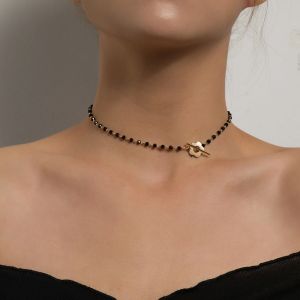 SUMENG 2024 nouvelle mode de luxe noir cristal verre perle chaîne collier ras du cou pour les femmes