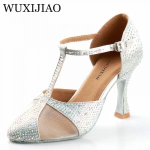 WUXIJIAO argent soie satin strass chaussures de danse modernes chaussures de danse latine chaussures