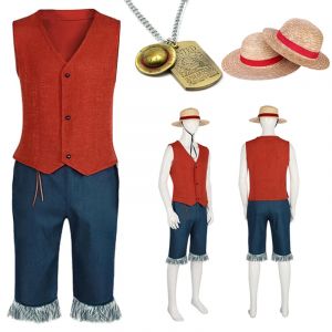 Luffy Cosplay singe D Luffy Costume gilet rouge short chapeau corde Anime tenue adultes hommes pour