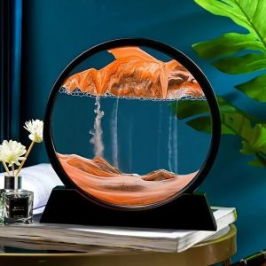 Sablier 3D, sable mouvant mobile, image d'art, verre rond, paysage de sable de mer profonde,