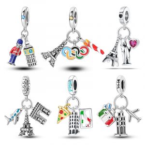 Tour Eiffel en argent 925, Arc de Triomphe, tour penchée de Pisa, pendentif adapté aux Bracelets