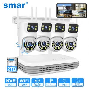 Smar syst&egrave;me de vid&eacute;osurveillance sans fil Kit de cam&eacute;ra WiFi cam&eacute;ras IP 6MP avec double objectif