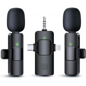 Microphone Lavalier sans fil 3 en 1 pour iPhone Android, micro-cravate antibruit pour