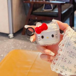 Pour Airpods 4 &eacute;tui 2024, Hello Kitty rouge souple TPU Transparent housse pour &eacute;couteurs pour