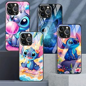 Mignon Disney point étui en verre pour Apple iPhone 11 14 15 Pro Max 13 12 Mini 7 8 Plus XR X XS 6