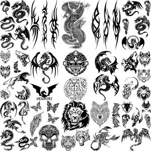 &Eacute;pines r&eacute;alistes Dragon loup Tatoos tatouages temporaires pour adultes hommes enfants Lion tigre