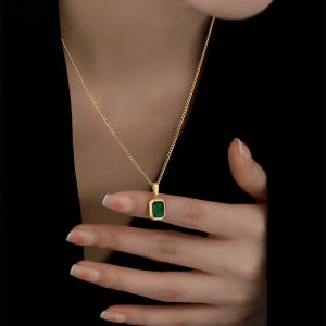OIMG 316L ACIER INOXYDABLE plaqué or jade zircone géométrique carré pendentif collier femme fille