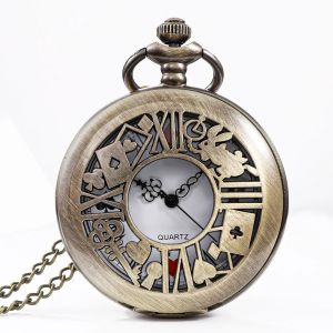 Montre de Poche &agrave; Quartz en Bronze pour Homme et Femme, Style R&eacute;tro, Th&egrave;me Alice, Pendentif,