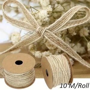 Rouleau de tissu en lin épais de Jute rétro naturel, 10 m/rouleau, avec rubans mixtes, décoration de