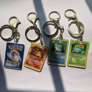 Porte-clés en acrylique, dessin animé Pokemon Charizard Venusaur Blastoise Mewtwo, Style carte, jeu