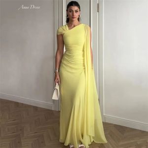 Anna-Robe de Soirée Élégante en Mousseline de Soie pour Femme, Col en V, Jaune, sur Mesure, Queue de
