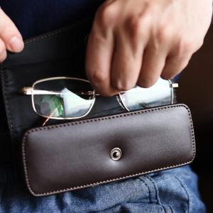 &Eacute;tui &agrave; lunettes portable en cuir PU pour hommes, ceinture haut de gamme, bo&icirc;te de rangement pour