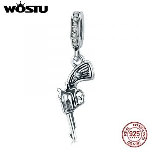 WOSTU authentique 925 en argent Sterling Vintage Revolver pistolet pendentif breloque idéal pour