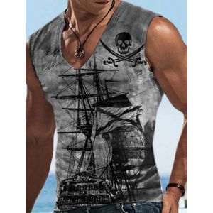 Chemise inférieure pour hommes, motif gouvernail de bateau, col en v, rue extérieure 3D, sans
