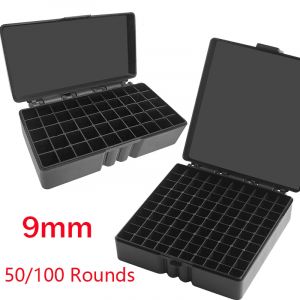 Boîte de munitions 9mm, 50/100 cartouches, mallette de rangement pour munitions, support de balles