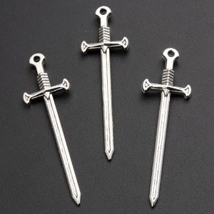 Breloques épée couleur argent 54.5x16mm, 20 pièces, pendentif d'arme à épée longue, adapté à la