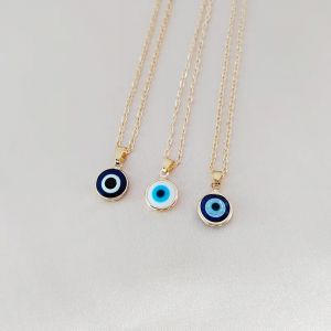 Collier rond Simple avec pendentif yeux du diable turc pour femmes, bijoux couleur or, chaînes fines