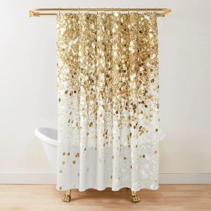 Rideau de douche en polyester imperm&eacute;able, paillettes dor&eacute;es, glamour, Rotterdam dor&eacute;, brillant, art