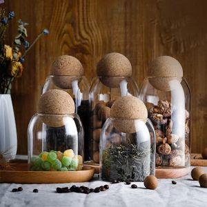 Pot de stockage en verre transparent avec couvercle en liège, bouteille d'atorage, réservoir scellé,