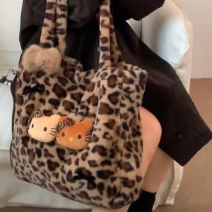 Xiuya Y2k Vintage femmes sac à bandoulière Hello Kitty imprimé léopard mode sac fourre-tout mignon