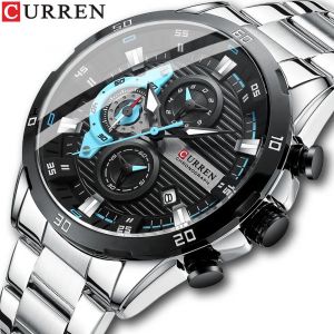 CURREN montres en acier inoxydable pour hommes mode créative cadran lumineux avec chronographe
