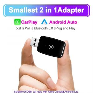 Adaptateur sans fil Carplay Android Auto, Dongle intelligent 2 en 1, Wifi et Bluetooth 5, pour