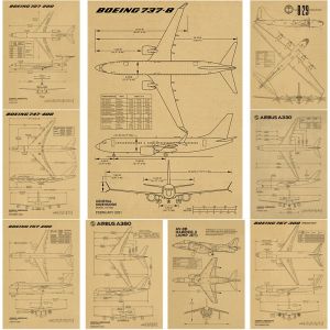 Affiche Vintage de Structure d'avion, diagramme d'architecture d'avion Boeing, papier Kraft imprim&eacute;,
