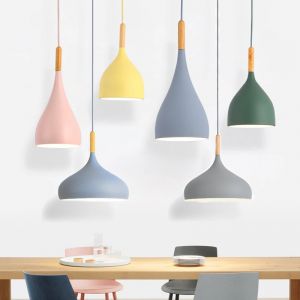 Lustre multicolore pendentif lumières Restaurant bois suspendu éclairage cuisine luminaires moderne