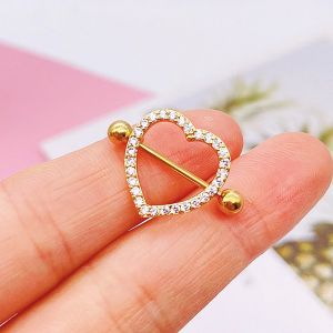 1Pc acier inoxydable poitrine Piercing bijoux coeur Zircon mamelon Piercing barre mamelon anneaux