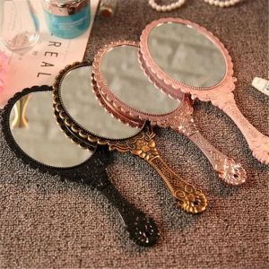 Miroir de maquillage vintage sculpté pour femme, miroir de vanité, poignée cosmétique compacte,