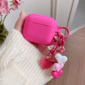 Étui AirPods 1/2 3 4 Pro AirPod en Silicone avec pendentif en forme de cœur rose, housse de