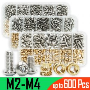 &Eacute;crou d'insertion en laiton &agrave; filetage de jeu de chaleur M2 M2.5 M3 M4 304, vis &agrave; t&ecirc;te de bouton &agrave;