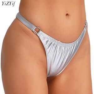 S-3XL Brcorporelle Faux PU Cuir Slips Dos Look PVC Culotte Sexy Femmes Taille Basse O-ring Coupe
