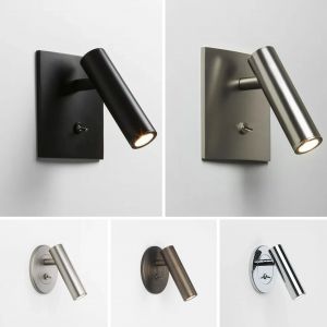 Applique murale de lecture LED int&eacute;gr&eacute;e avec interrupteur r&eacute;glable h&ocirc;tel chambre chevet t&ecirc;te de lit