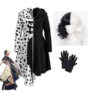 Robes Cruella Cosplay femmes Cruella Cosplay Costume gothique sorcière De Vil cheveux bouclés